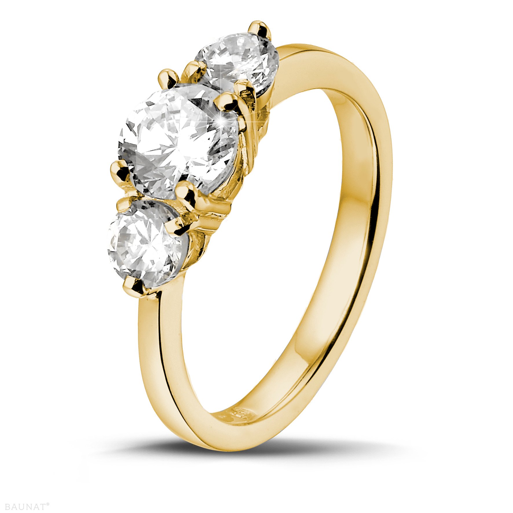 1.50 carat trilogy ring in yellow gold with round diamonds - BAUNAT