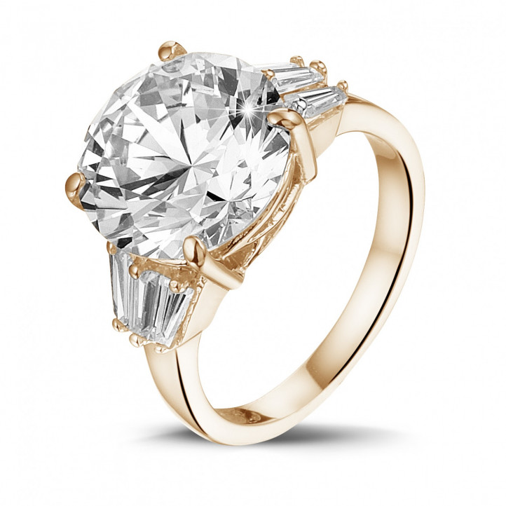 Hedendaags Ring in rood goud met ronde diamant en trapezoïde diamanten - BAUNAT AI-32